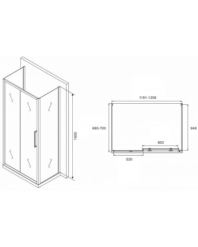 Душевой уголок Abber Schwarzer Diamant 120x70 AG30120MH-S70M-S70M профиль Хром стекло матовое