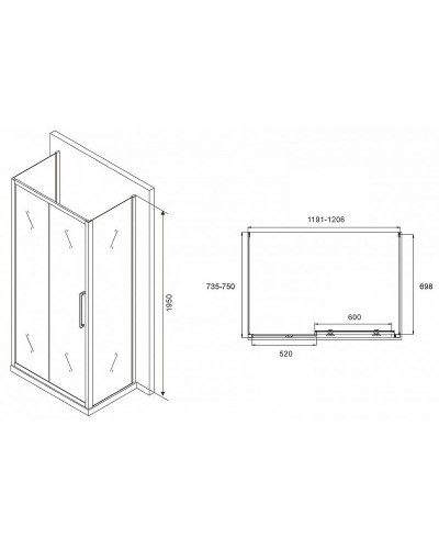 Душевой уголок Abber Schwarzer Diamant 120x75 AG30120MH-S75M-S75M профиль Хром стекло матовое