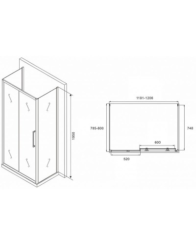 Душевой уголок Abber Schwarzer Diamant 120x80 AG30120MH-S80M-S80M профиль Хром стекло матовое