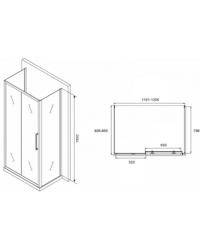 Душевой уголок Abber Schwarzer Diamant 120x85 AG30120MH-S85M-S85M профиль Хром стекло матовое