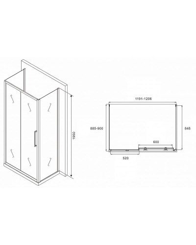 Душевой уголок Abber Schwarzer Diamant 120x90 AG30120MH-S90M-S90M профиль Хром стекло матовое