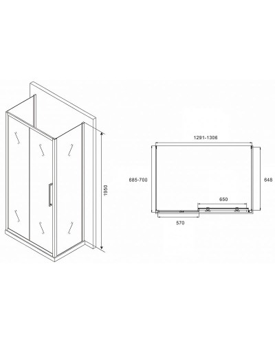 Душевой уголок Abber Schwarzer Diamant 130x70 AG30130MH-S70M-S70M профиль Хром стекло матовое