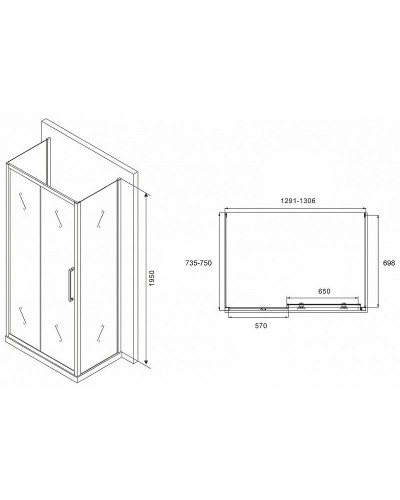 Душевой уголок Abber Schwarzer Diamant 130x75 AG30130MH-S75M-S75M профиль Хром стекло матовое