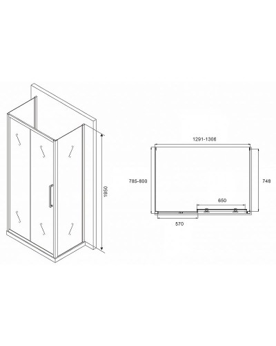 Душевой уголок Abber Schwarzer Diamant 130x80 AG30130MH-S80M-S80M профиль Хром стекло матовое