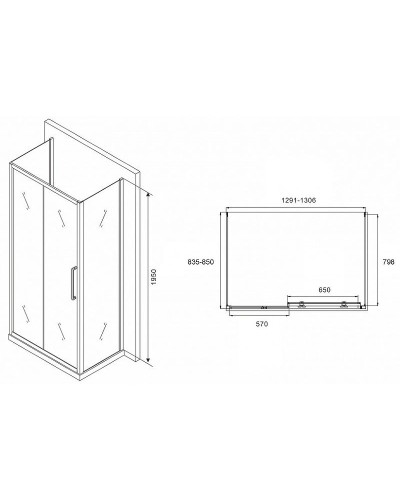 Душевой уголок Abber Schwarzer Diamant 130x85 AG30130MH-S85M-S85M профиль Хром стекло матовое