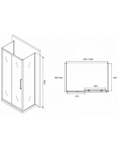 Душевой уголок Abber Schwarzer Diamant 130x90 AG30130MH-S90M-S90M профиль Хром стекло матовое