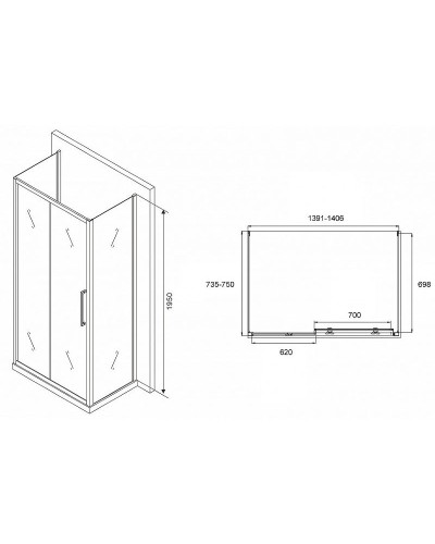 Душевой уголок Abber Schwarzer Diamant 140x75 AG30140MH-S75M-S75M профиль Хром стекло матовое
