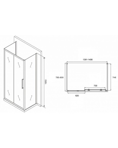 Душевой уголок Abber Schwarzer Diamant 140x80 AG30140MH-S80M-S80M профиль Хром стекло матовое