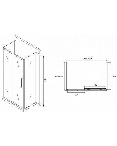 Душевой уголок Abber Schwarzer Diamant 140x85 AG30140MH-S85M-S85M профиль Хром стекло матовое