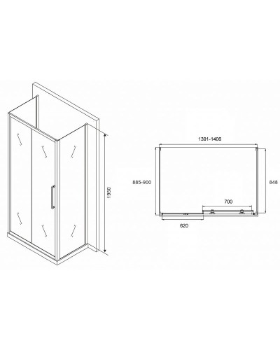 Душевой уголок Abber Schwarzer Diamant 140x90 AG30140MH-S90M-S90M профиль Хром стекло матовое