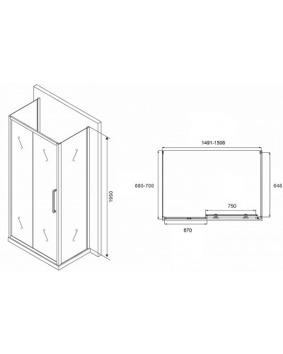 Душевой уголок Abber Schwarzer Diamant 150x70 AG30150MH-S70M-S70M профиль Хром стекло матовое