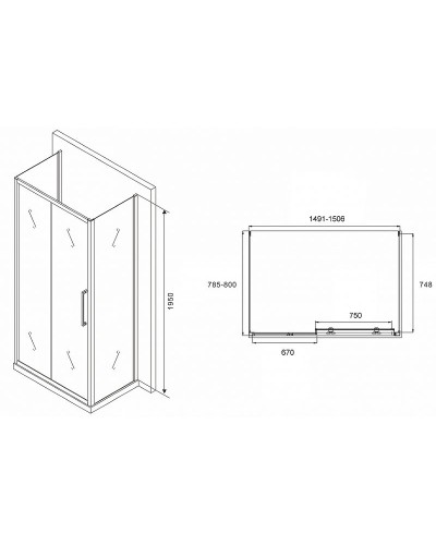 Душевой уголок Abber Schwarzer Diamant 150x80 AG30150MH-S80M-S80M профиль Хром стекло матовое