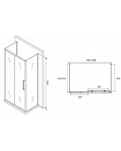Душевой уголок Abber Schwarzer Diamant 150x90 AG30150MH-S90M-S90M профиль Хром стекло матовое