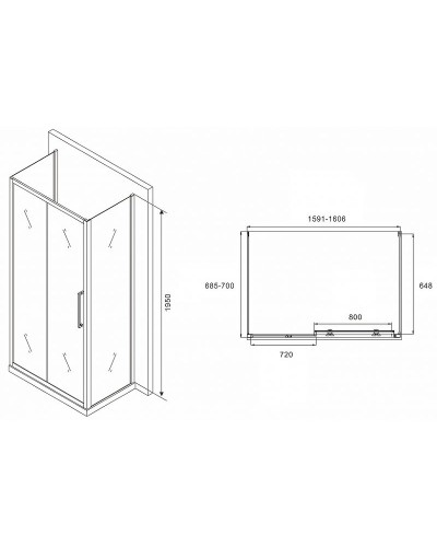 Душевой уголок Abber Schwarzer Diamant 160x70 AG30160MH-S70M-S70M профиль Хром стекло матовое