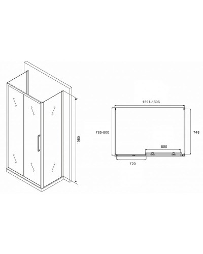 Душевой уголок Abber Schwarzer Diamant 160x80 AG30160MH-S80M-S80M профиль Хром стекло матовое