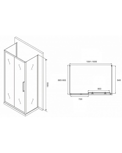 Душевой уголок Abber Schwarzer Diamant 160x90 AG30160MH-S90M-S90M профиль Хром стекло матовое