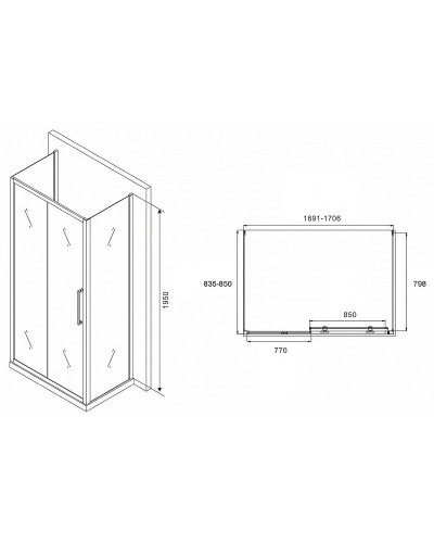 Душевой уголок Abber Schwarzer Diamant 170x85 AG30170MH-S85M-S85M профиль Хром стекло матовое