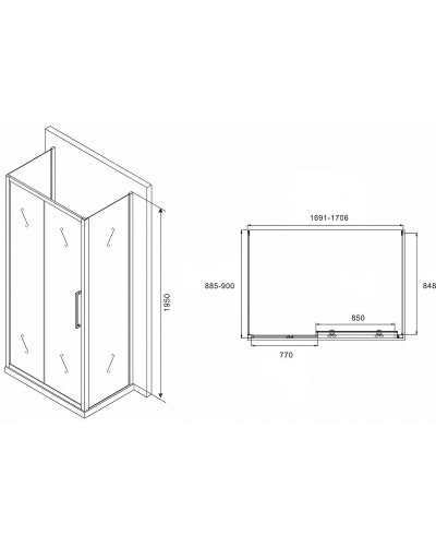 Душевой уголок Abber Schwarzer Diamant 170x90 AG30170MH-S90M-S90M профиль Хром стекло матовое