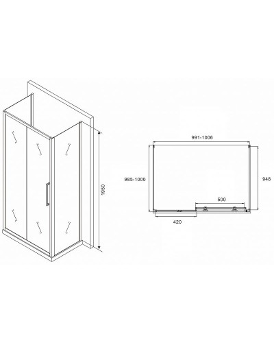 Душевой уголок Abber Schwarzer Diamant 100x100 AG30100MH-S100M-S100M профиль Хром стекло матовое