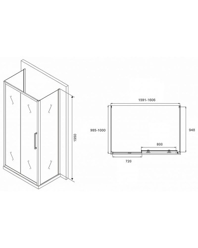 Душевой уголок Abber Schwarzer Diamant 160x100 AG30160MH-S100M-S100M профиль Хром стекло матовое