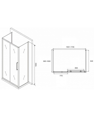 Душевой уголок Abber Schwarzer Diamant 170x100 AG30170MH-S100M-S100M профиль Хром стекло матовое