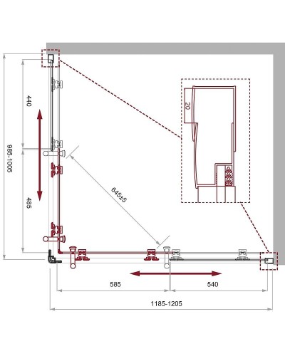 Душевой уголок BelBagno Uno 120х100 UNO-195-AH-2-120/100-CH-CR профиль Хром стекло шиншилла