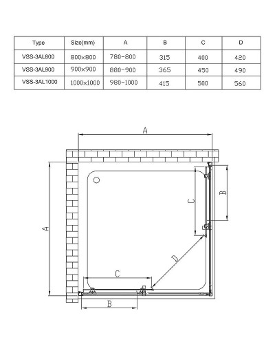 Душевой уголок Vincea Alpha 90x90 VSS-3AL900CLB профиль Черный стекло прозрачное