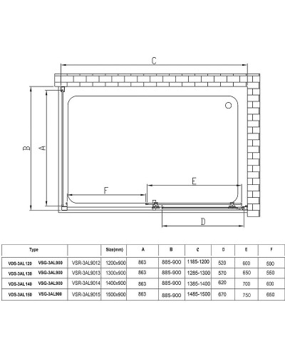 Душевой уголок Vincea Alpha 120x90 VSR-3AL9012CLB профиль Черный стекло прозрачное