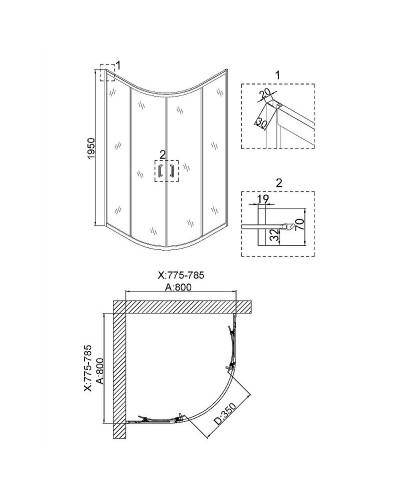 Душевой уголок Niagara Nova 80х80 NG-6886-08 BLACK профиль Черный стекло прозрачное