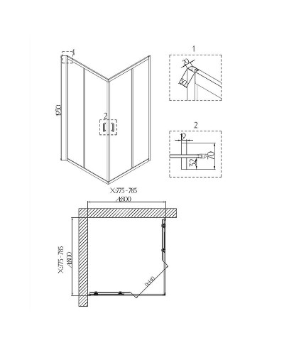 Душевой уголок Niagara Nova 80х80 NG-6888-08 BLACK профиль Черный стекло прозрачное