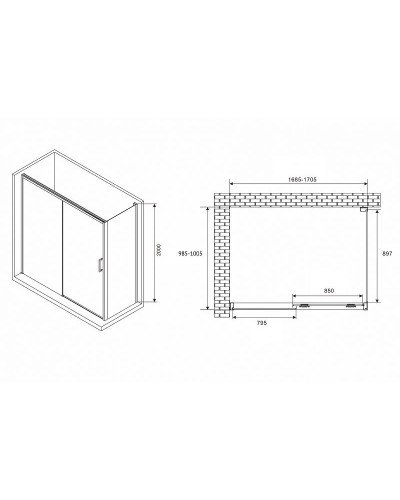 Душевой уголок Abber Komfort 170x100 AG93170B-S102B профиль Черный стекло прозрачное