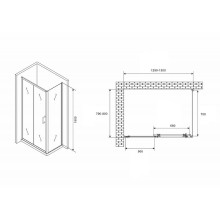 Душевой уголок Abber Schwarzer Diamant 130x80 AG30130B5-S80B5 профиль Черный стекло прозрачное