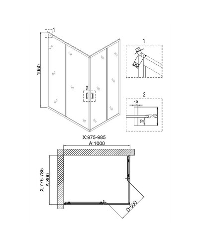 Душевой уголок Niagara Nova 100х80 NG-6881-08 BLACK профиль Черный стекло прозрачное