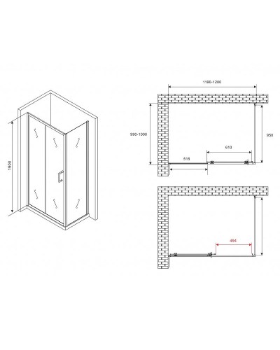 Душевой уголок Abber Schwarzer Diamant 120x100 AG30120B5-S100B5 профиль Черный стекло прозрачное