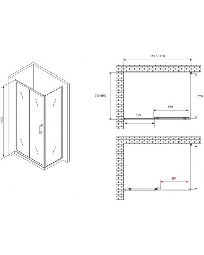Душевой уголок Abber Schwarzer Diamant 120x80 AG30120B5-S80B5 профиль Черный стекло прозрачное