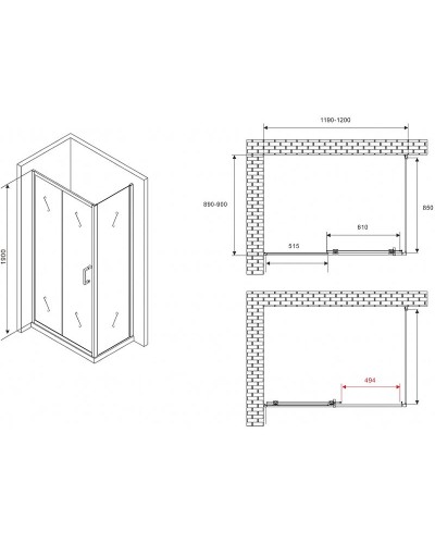 Душевой уголок Abber Schwarzer Diamant 120x90 AG30120B5-S90B5 профиль Черный стекло прозрачное