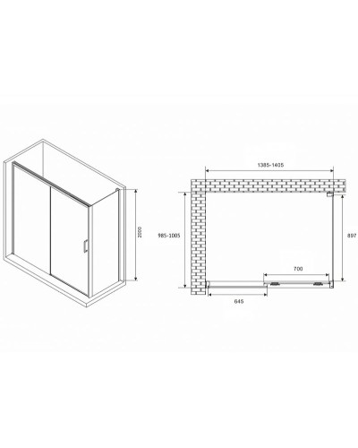 Душевой уголок Abber Komfort 140x100 AG93140B-S102B профиль Черный стекло прозрачное