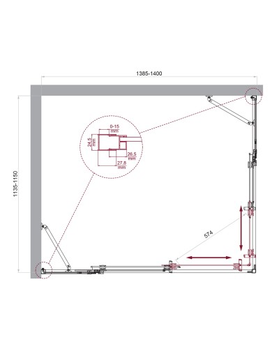 Душевой уголок BelBagno LUCE-AH-22-140/115-C-Cr