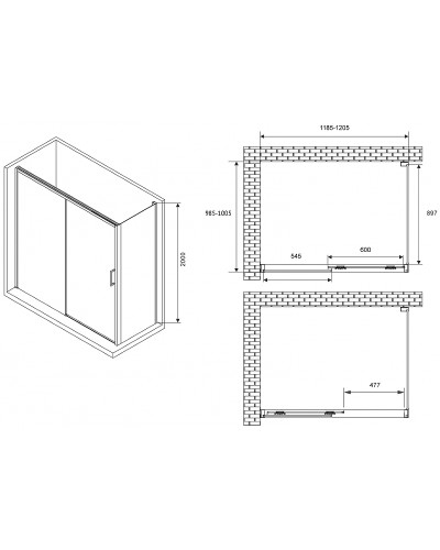 Душевой уголок Abber Komfort 120x100 AG93120B-S102B профиль Черный стекло прозрачное