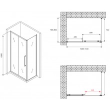 Душевой уголок Abber Schwarzer Diamant 110x80 AG30110BMH-S80BM профиль Черный стекло матовое
