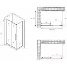 Душевой уголок Abber Schwarzer Diamant 120x80 AG30120BMH-S80BM профиль Черный стекло матовое