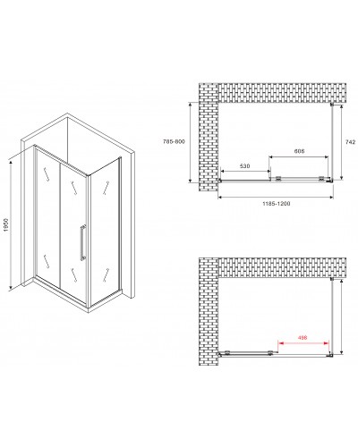 Душевой уголок Abber Schwarzer Diamant 120x80 AG30120BMH-S80BM профиль Черный стекло матовое