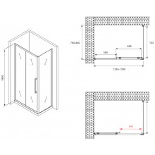 Душевой уголок Abber Schwarzer Diamant 130x80 AG30130BMH-S80BM профиль Черный стекло матовое
