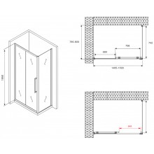 Душевой уголок Abber Schwarzer Diamant 150x80 AG30150BMH-S80BM профиль Черный стекло матовое