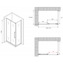 Душевой уголок Abber Schwarzer Diamant 170x80 AG30170BMH-S80BM профиль Черный стекло матовое