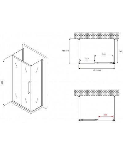 Душевой уголок Abber Schwarzer Diamant 100x80 AG30100BMH-S80BM-S80BM профиль Черный стекло матовое