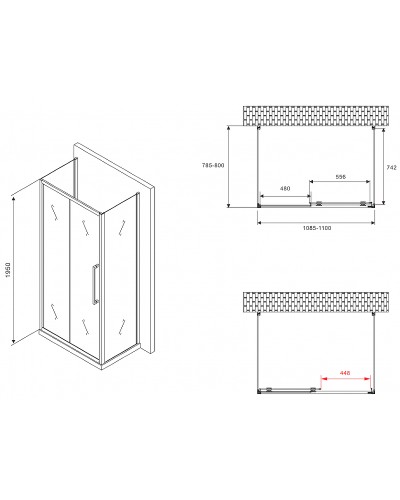 Душевой уголок Abber Schwarzer Diamant 110x80 AG30110BMH-S80BM-S80BM профиль Черный стекло матовое