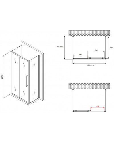 Душевой уголок Abber Schwarzer Diamant 120x80 AG30120BMH-S80BM-S80BM профиль Черный стекло матовое