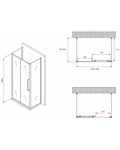 Душевой уголок Abber Schwarzer Diamant 150x80 AG30150BMH-S80BM-S80BM профиль Черный стекло матовое