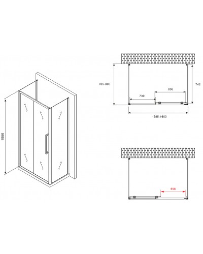 Душевой уголок Abber Schwarzer Diamant 160x80 AG30160BMH-S80BM-S80BM профиль Черный стекло матовое